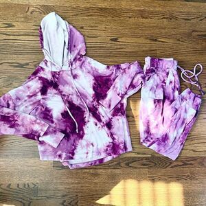 Midnight Bakery Two Piece Soft Long Sleeve Tie Dye Hoodie Loungewear Set - S